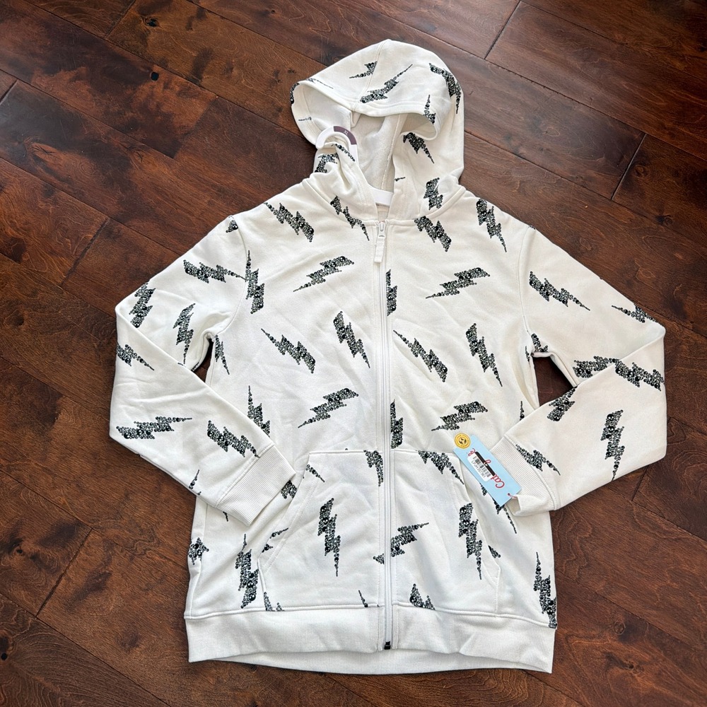 Cat and Jack Boys Lightning Bolt Skull Print Full Zip Hoodie Sweatshirt XL NEW
